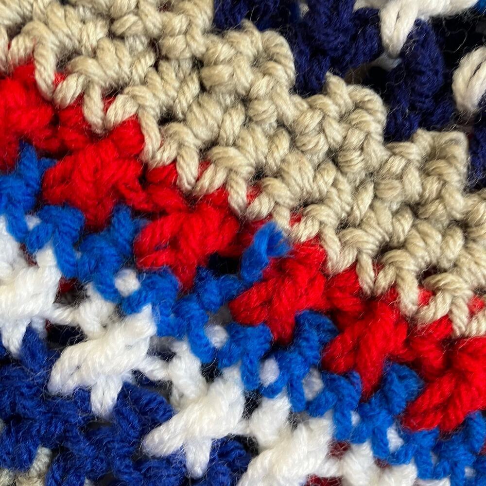 Handmade Boho Chunky Open Knit Crochet Poncho Patriotic Colors Textured OS - Picture 11 of 16